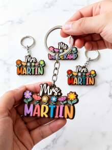Customized Teacher Name Badge Scroll-Style Personalized ID Holder, Keychain, Fridge Magnet, Teacher Gift, Student Appreciation Gift, Back To School Teacher Exclusive Gift, Customized Wildflower Wooden Gift, Also Perfect For Women, Boyfriend, Girlfriend, Family Or Friends, Cute Retractable Badge Holder Designed For Nurses, Teachers, Students And Office Workers - H-custom Letter Accessories - View 10