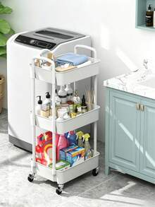 Three-Tier Hollow Storage Trolley Equipped With Universal Casters And Curved Easy-To-Push Handles; Available In Multiple Colors For Flexible Storage In Kitchens, Bathrooms And Living Rooms. - Multicolor - View 5