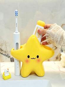 1pc Cute Star-Shaped Plastic Toothbrush Holder - Freestanding Bathroom Storage Rack, Cute Design, Durable Plastic Desktop Organizer, Space-Saving, Can Hold Toothbrushes And Toothpaste, Dorm Essential Storage Item, Bathroom Decor, Bathroom Storage, Room Decor, Bedroom Decor, Christmas Decor, Convenient For Organizing And Storing, Bathroom Storage Organizer, Bathroom Shelf, Vanity Makeup Organizer (Sticker Pattern Needs To Be Applied Separately) - Multicolor - View 3