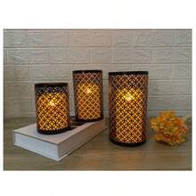 Set Of 3 Nordic Style Hollow Iron Candle Holders, Vintage Hollow Iron Candle Tubes, Decorative Atmosphere Home & Office Ornament Set, 3 PiecesCandle Holder Craft Decor For Living Room And Bedroom - LKZT-1A (Hollow 3-piece Set) - View 4