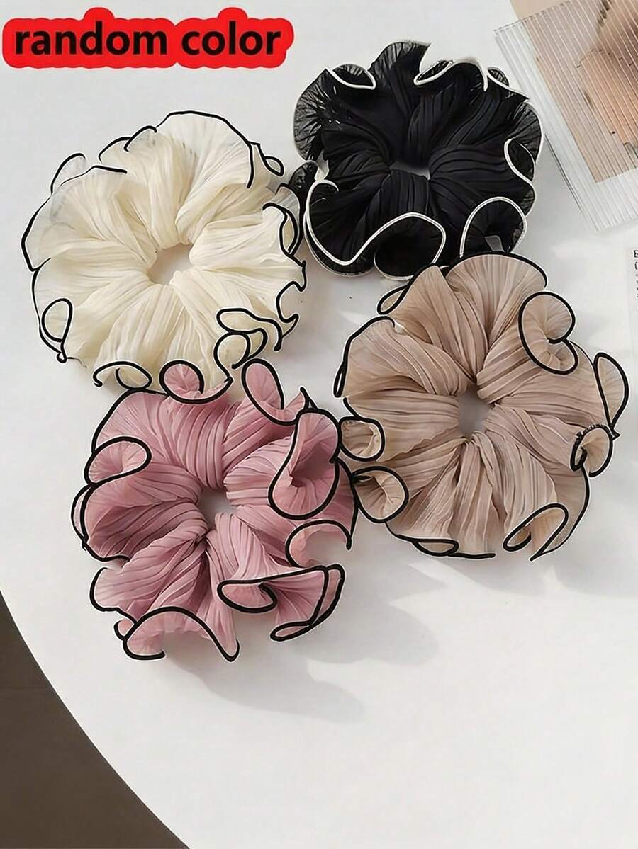 1/4入 抓皺蕾絲大腸圈髮圈,仙女風髮髻髮帶,高彈性不傷髮,時尚百搭女性髮飾,隨機配色 - 彩色 - 查看 1