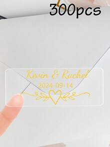 30-300 Stücke benutzerdefinierte goldene Präge-Rechteck-Hochzeitsaufkleber, personalisierte Namensetiketten-Aufkleber, anpassbare Text-Transparenz-Aufkleber, Hochzeitsgeschenk-Aufkleber für Einladungen und Geschenke - Stil A - Übersicht 14