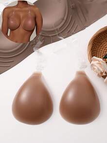 1pc Water Drop Shaped Lift & Push-Up Silicone Bra With Detachable Transparent Straps, Seamless Invisible Bra For Backless Dresses And Camisoles - Coffee Brown - View 1