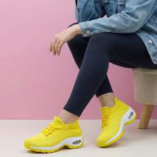 Pantofi sport casual tip șosetă pentru femei, gri deschis, din tricot, slip-on cu șiret, cu pernuță de aer și absorbție a șocurilor, ușori și respirabili, pantofi de dans - stq1862 galben - Vizualizare 2