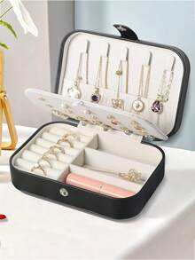 1pc Large Capacity Travel Jewelry Box, High-Quality PU Leather Jewelry Box, Multi-Functional Double Layer Jewelry Storage Box, Travel Storage Accessories, Suitable For Storing Rings, Necklaces, Pendants, Earrings, Holiday Gift, Women's Gift. - Multicolor - View 2