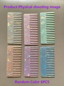 1/3/6 piezas Peine desenredante de dientes anchos portátil de acetato color sirena - Multicolor - Ver 15
