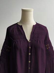 Rusttydustty Women's Standard Size Long Sleeve White Lace Blouse, Casual Vacation Bohemian Style, Suitable For Autumn - Red Violet - View 9
