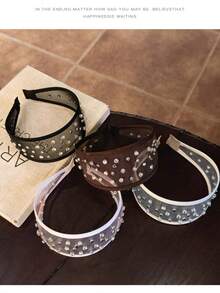Europäischer und amerikanischer Stil breites Mesh-Haarband mit Strass-Verzierung, modisches vielseitiges elegantes Haaraccessoire Haarband - Verschiedenfarbig - Übersicht 2