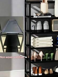 1 Multi-Functional Iron Art Coat And Shoe Rack, 4/5 Tiers, With 8 Hooks - Easy Assembly, Black/White Shoe Rack, Shoe Storage Rack - Multicolor - View 6