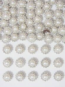 10-200pcs 12mm White Pearl Flowers, White Pearl Inlaid Center Surrounded By Small White Rhinestones, Sunflower Pattern, Shiny Button Rhinestone Flowers, DIY Handmade Accessories, Suitable For Floral Headwear And Clothing Decoration - 12mm White Pearl Flower - View 1
