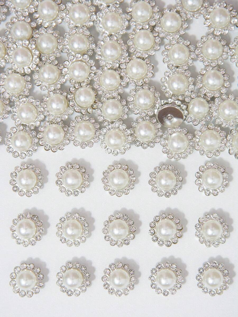 10-200pcs 12mm White Pearl Flowers, White Pearl Inlaid Center Surrounded By Small White Rhinestones, Sunflower Pattern, Shiny Button Rhinestone Flowers, DIY Handmade Accessories, Suitable For Floral Headwear And Clothing Decoration - 12mm White Pearl Flower - View 1