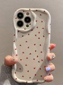 1個白色奶油質感個性化精緻勃根地紅心形圖案手機殼，適用於 iPhone 16 Pro Max/17/16/15/14 Plus/13/12/11 保護殼 Air - 彩色 - 查看 3