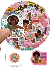50入 Afro Lady 勵志標語貼紙 文化賦能貼紙，適用於手提包、水壺、遊戲設備、計畫本、文具、冰箱，創意裝飾配件，學校用品 - 1 Set - 查看 2