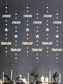 4/1件 虹彩生日快樂橫幅裝飾,星星與圓點紙流蘇,生日派對、慶祝、週年紀念、房間裝飾、派對背景牆掛飾、禮物 - 生日快樂 - 查看 4