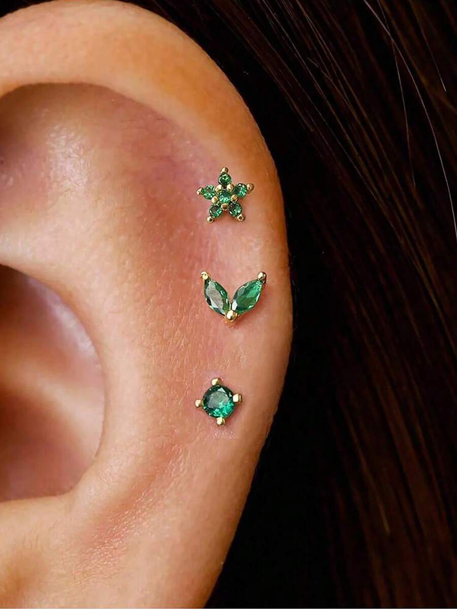3件套18K镀金不锈钢耳骨耳环套装,时尚耳夹耳环,女士款 - 3pcs Earrings set - 查看 1