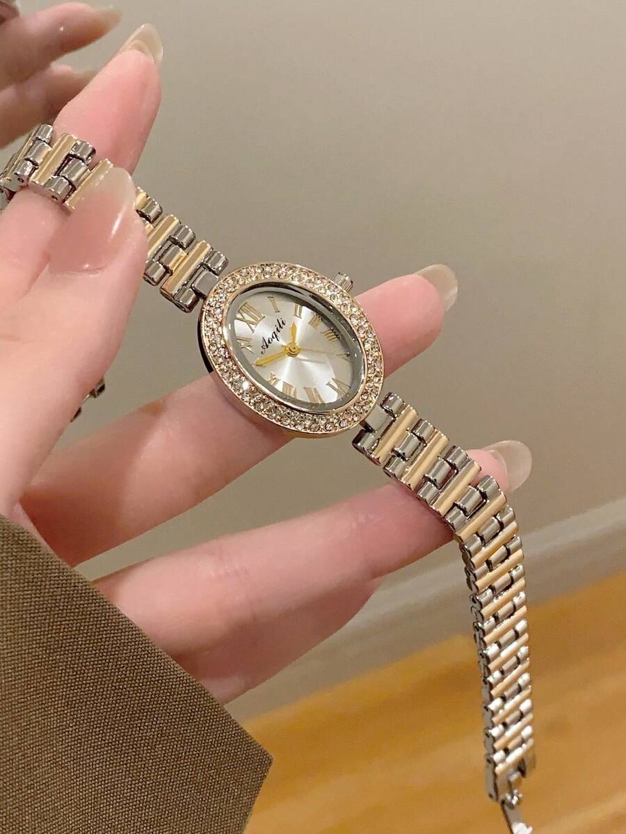 1件金色橢圓形女款石英手錶，優雅時尚，適合日常配戴、生日、畢業禮物、休閒聚會和宴會 - 銀間金 - 查看 1