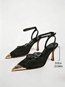 2026 Spring/Summer New Pointed Toe Lace Sandals, Sexy Thin Heels, Strap Buckle Roman Shoes, Versatile Work Shoes - Black - View 12