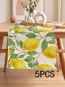 1 pieza Camino de mesa con patrón de limón, 4 piezas Manteles individuales con patrón de limón, Adecuado para vacaciones, fiestas, cumpleaños, cenas, decoración de mesa de cocina y comedor, decoración de habitación para todas las estaciones, decoración textil para el hogar Camino de mesa - Multicolor - Ver 6