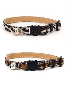 1pc/2pcs Zebra & Leopard Print Cat Necklace With Bell, Adjustable Neck Size Pet Collar - Multicolor - View 10