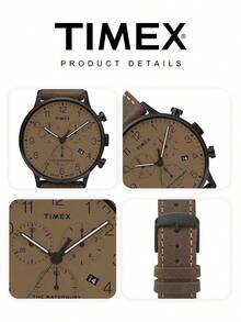 Timex Men's Vintage Chronograph Watch Beige Dial Triple Subdial Date Quartz Watches Suede Leather Strap Hiking Camping Outdoor Adventure Boyfriend Gift - 棕色 - 查看 6