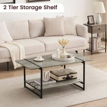 Hodeffior Industrial Coffee Table With 2 Tier Storage Shelf, Rustic Farmhouse Centre Table With Wood Slat Top And Metal Frame, Living Room Coffee Table For Lounge, Flat, Office Or Reception Area - Grey - View 6