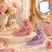 Vintage Lace High Heel Shoe Bear Silicone Candle Mold, 3D Bow Teddy Bear On High Heels Mould For DIY Scented Soy Wax Candle, Hand Soap, Epoxy Resin, Wedding Home Decor & Valentine Craft Making Supplies - Bear Mold - View 2