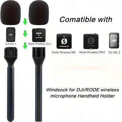 Microphone Handle Wireless Microphone Accessory Handheld Stick For Live Streaming, Video Recording, Outdoor Interview, Vlog, Podcast And News Reporting, Compatible With DJI Mic1/2, Rode Wireless GO II And Multiple Models Durable Wireless Microphone Holder Handle