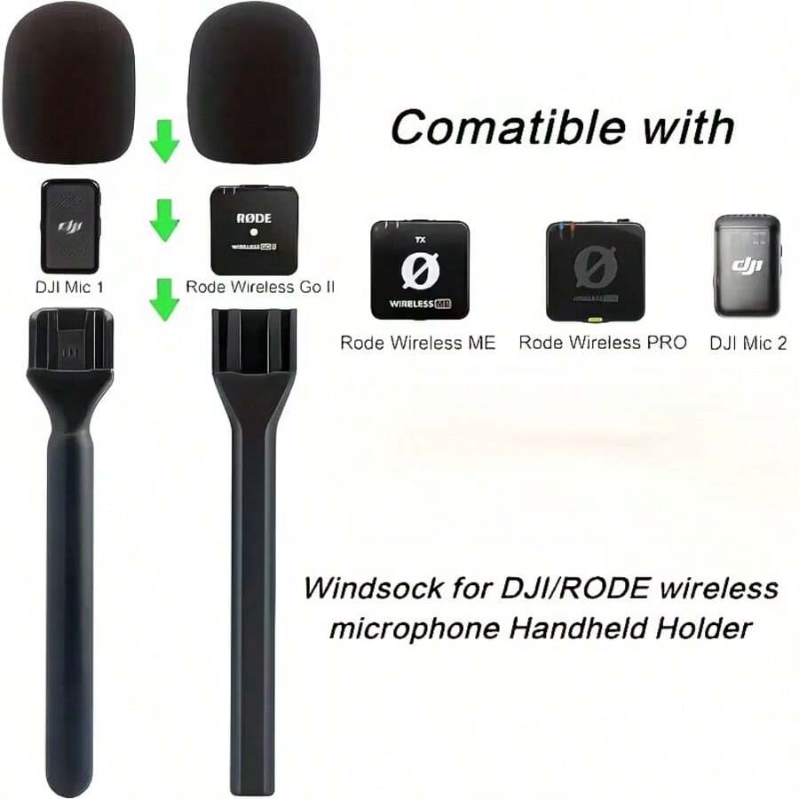 Microphone Handle Wireless Microphone Accessory Handheld Stick For Live Streaming, Video Recording, Outdoor Interview, Vlog, Podcast And News Reporting, Compatible With DJI Mic1/2, Rode Wireless GO II And Multiple Models Durable Wireless Microphone Holder Handle - one-size - View 1