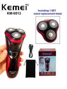 Kemei KM-9013 男士 3D 電動刮鬍刀 日常使用，乾濕兩用鬍鬚刮鬍，USB 充電式刮鬍刀，面部刮鬍機，光頭刮鬍機，電動面部護理刮鬍刀可水洗修剪器，3D 旋轉刮鬍刀 - 酒紅色 - 查看 11