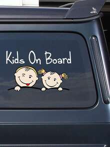 1 pieza Pegatina impermeable para coche con diseño lindo de hermanos niños a bordo, calcomanía de advertencia de para bebé para decoración de ventana trasera - Multicolor - Ver 3