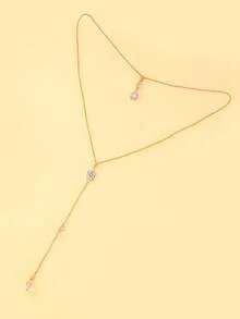 1pc Rhinestone Teardrop Pendant With Front And Back Chain, Elegant Bridal Backless Dress Neck Jewelry For Wedding Occasions - Geometric - View 9