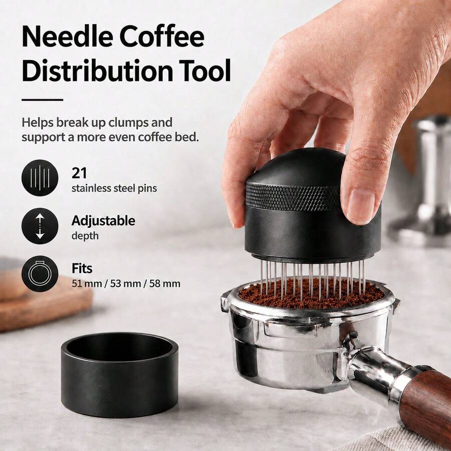 1pc Adjustable Rotating Coffee Powder Distributor, Coffee Powder Stirring Tool, Espresso Tamper Compatible With 51/53/58mm, Professional Espresso Distribution Tool, Espresso Machine Accessory, Barista Essential - Multicolor - View 1