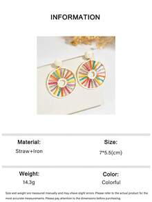 1 Pair Bohemian Vacation Style Handmade Raffia Geometric Hollow Large Hoop Earrings, Summer Fresh Sweet Ins Style Versatile Raffia Textured Hollow Hoop Earrings, Mother's Day, Wedding Season Bride Bridesmaid, Valentine's Day Gift For Friends And Lovers, Suitable For Women's Daily Vacation Party Wear - Color - View 6