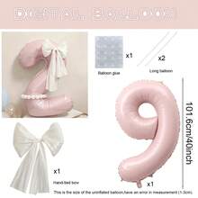 40-Zoll große hellrosa Zahlen-Folienballons Set 0-9 mit DIY weißen handgebundenen Schleifen und langen Ballon-Klebeklebpunkten, geeignet für Geburtstagsmottopartys, Jubiläumsfeiern, Hochzeiten, Gender Reveal, Baby Shower Foto-Requisiten Ballon-Dekorationszubehör - Babyrosa - Übersicht 11