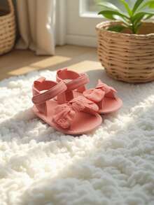 1 Pair Girls Bowknot PU Non-Slip Soft Sole Flat Princess Style Sandals Suitable For Summer Beach - Pink - View 3