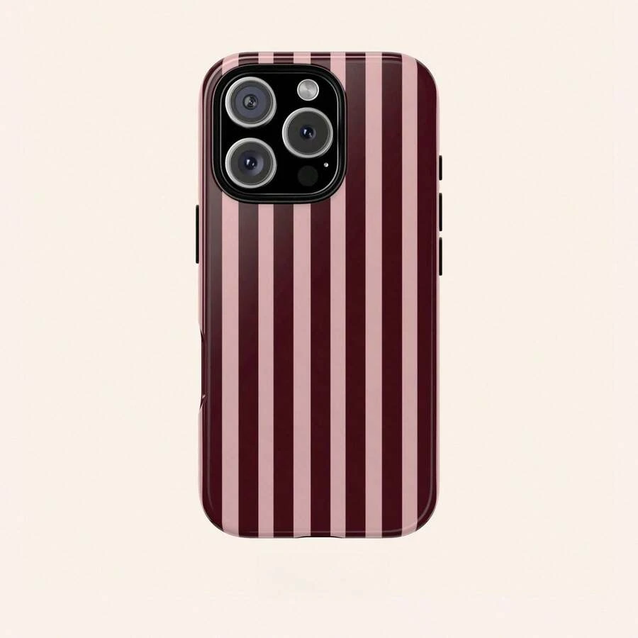 A Stylish Phone Case Does Not Include A Lanyard Or Stand. Minimalist Pink Vertical Striped Phone Case, Retro Aesthetic Style In Yellow And Pink, Compatible With 17, 16, 15, 14, 13, 12, And 11 Pro Pastel Models. - 紅色 - 查看 1