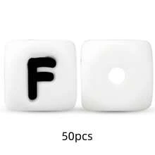 50顆 12mm 矽膠白色底黑色字母珠 DIY 鑰匙圈穿孔珠，週年紀念禮物製作姓名字母珠 - 黑與白 - 查看 13