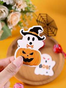 48pcs/Set Halloween Lollipop Holder Cards, Cute Ghost & Pumpkin Designs Decorative Paper Cards For Halloween Gifts, Party Favors, Enclodure Cards, DIY Halloween Party Decorations, Festive Autumn Holiday Decor, Trick Or Treat Party Supplies - Ghost - View 6