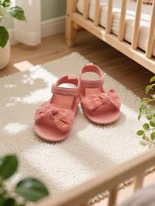1 Pair Girls Bowknot PU Non-Slip Soft Sole Flat Princess Style Sandals Suitable For Summer Beach - Pink - View 10