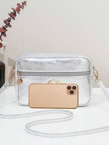 Fashionable Women's Shoulder Crossbody Small Square Bag Gold - Silver - View 4