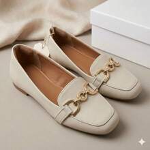 Women's Comfortable Square Toe Loafer With Elegant Embellishment - Premium Line - White OFF - View 3