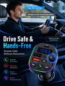 XF.Meraki 藍牙車充，RGB 氛圍燈，3 埠快充，USB-C 充電器，內建麥克風，適用音樂/通話/導航，藍牙 5.3 自動重連，雙藍牙/USB 模式，汽車配件 - FM藍牙發射器 - 查看 4