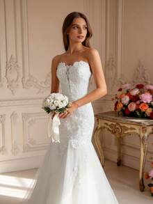 Solid Color Elegant Sequin Applique Wedding Dress Beach Wedding Wedding Guest All Seasons - Beige - View 2