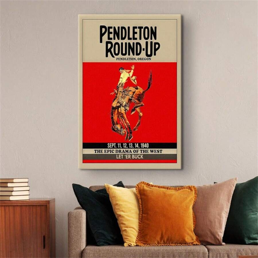 1 Pc Round Up Rodeo Poster, Ranch Decor Red Posters, Western Wall Art, Cowgirl Print, Western Home Decor, Western Gift, Modern Minimalist Style Posters, Living Room And Room Decoration, Ideal Gift, No Frame - No Frame - View 1