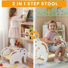 Wooden 2-In-1 Convertible Step Stool For Kids, 100kg Capacity Toddler Step Chair, Non-Slip Design, Suitable For Bathroom, Toilet Training & Seating - White-elephant - View 1