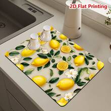 1/10pcs Lemon Leaves Kitchen Countertop Drip Mat, Coffee Machine Mat With Strong Water Absorption, Heat Insulation And Anti-Slip Silicone Drying Mat For Coffee Maker, Espresso Machine, Bar Restaurant Mat, Pet Mat, Tableware Mat - Mint Green - View 4
