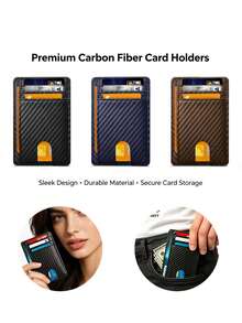 1pc Id Card Holder Wallet For Men, Anti Theft RFID Shielding Card Sleeve, Multi Slot Storage Card Bag,Carbon Fiber Textured Black Ultra-Thin Wallet - Multicolor - View 1
