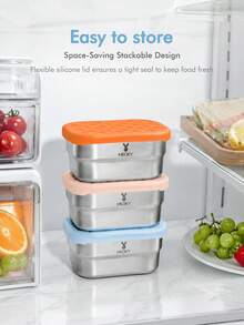 Meoky 3pcs 8oz Stainless Steel Snack Containers With Silicone Lids, Leak-Proof Small Food Storage Boxes, Reusable Metal Lunch Boxes For Snacks, Meal Prep, Travel & Picnic - Light Blue*3-piece Set - View 11