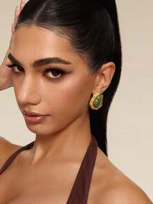 Altistry 1 Pair Asymmetrical Shaped Minimalist Retro Chic Earrings, Versatile For Commuting And Daily Wear - Green - View 5