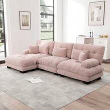 Luxurious Modular Corner Sofa - Oversized L-Shaped Cloud Couch For Living Room, Deep Sleeper Sofa With Ottoman, Corduroy, Chenille Pink - Pink - View 3